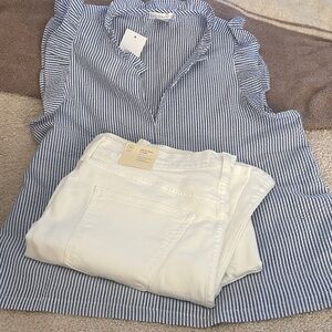 Universal Threads White sz 14 p /30’ inseam.NWT high rise flare.XL Top included